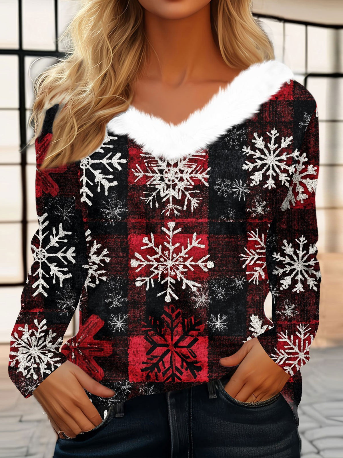 Julie – Big Snowflakes Knit Top