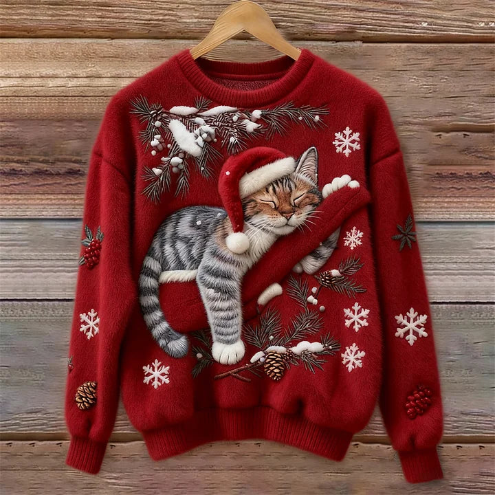 Elisabeth – Plush Sweater with Lazy Cat