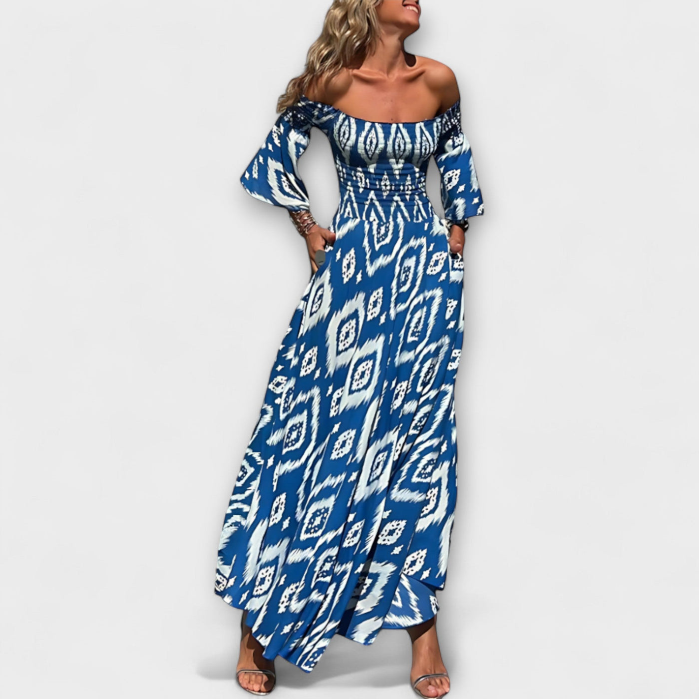 Bella - Off-Shoulder Dress with Ocean Flowers