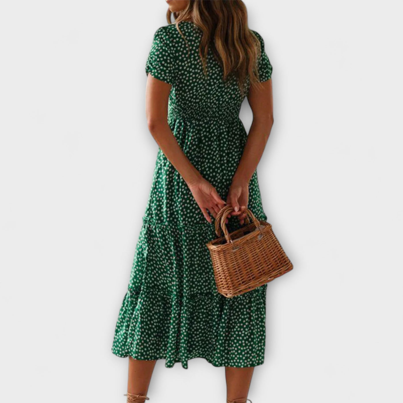 Vintage Floral Pattern Puff Sleeve Maxi Dress