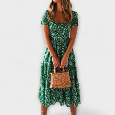 Vintage Floral Pattern Puff Sleeve Maxi Dress