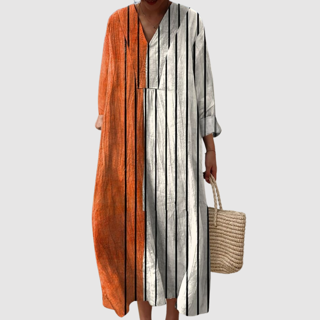 Lara | Rust & Ivory Vertical Stripe Maxi Dress